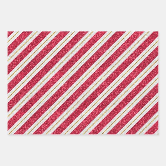 Weihnachts-Glitzer-Streifen und Polka-Dots-Set von Geschenkpapier Set (Vorderseite)