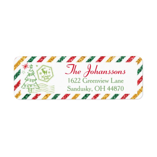 Weihnachts-Glitzer Vintage Rücksendeadresse (Vorne)