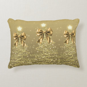 Weihnachts-Glitzerbäume Gold Falsche Schleife  Dekokissen