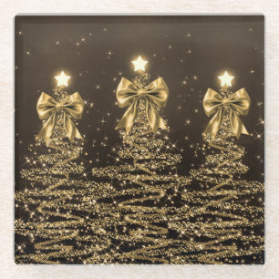 Weihnachts-Glitzerbäume Gold-falsche Schleife  Glasuntersetzer