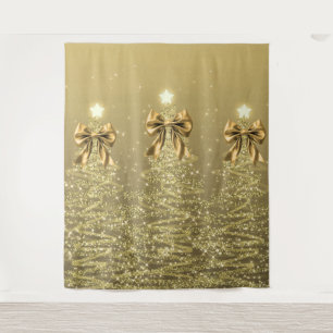 Weihnachts-Glitzerbäume Gold Falsche Schleife Wandteppich