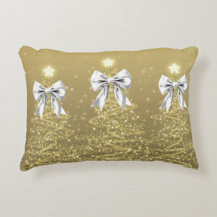 Weihnachts-Glitzerbäume Gold Falsches Silberband  Dekokissen