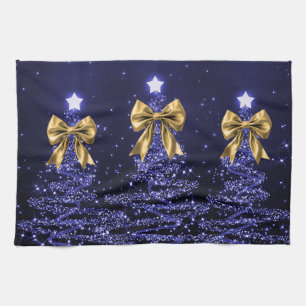Weihnachts-Glitzerbäume Navy Blau mit falschem gol Geschirrtuch