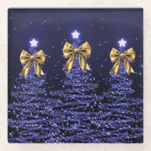 Weihnachts-Glitzerbäume Navy Blau mit falscher Gol Glasuntersetzer