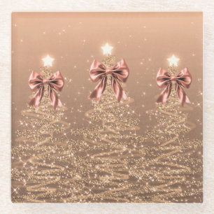 Weihnachts-Glitzerbäume Roségold mit falscher Schl Glasuntersetzer