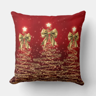 Weihnachts-Glitzerbäume Rot Gold Falsche Schleife  Kissen