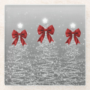 Weihnachts-Glitzerbäume Silber mit falscher roter Glasuntersetzer