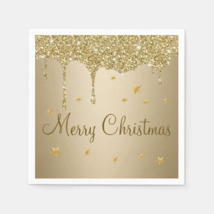 Weihnachts glitzernde Tropfen Gold und Sterne Serviette