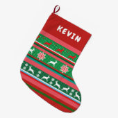 Weihnachts glücklich Neues Jahr! Nordisches Monogr Großer Weihnachtsstrumpf (Vorderansicht (hängend))