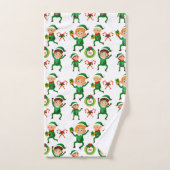 Weihnachts-glücklicher Elf mit Geschenk Muster Badhandtuch Set (Handtuch)