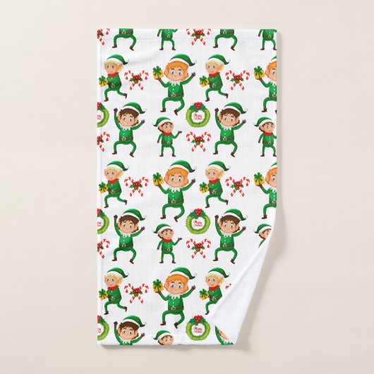Weihnachts-glücklicher Elf mit Geschenk Muster Badhandtuch Set (Handtuch)