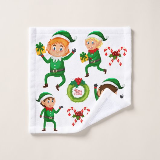 Weihnachts-glücklicher Elf mit Geschenk Muster Badhandtuch Set (Waschlappen)