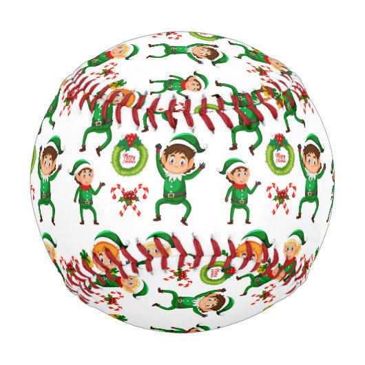 Weihnachts-glücklicher Elf mit Geschenk Muster Baseball (Vorderseite)