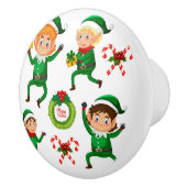 Weihnachts-glücklicher Elf mit Geschenk Muster Keramikknauf (Rechts)