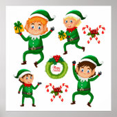 Weihnachts-glücklicher Elf mit Geschenk Muster Poster (Vorne)