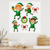 Weihnachts-glücklicher Elf mit Geschenk Muster Poster (Küche)