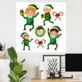 Weihnachts-glücklicher Elf mit Geschenk Muster Poster (Heimbüro)