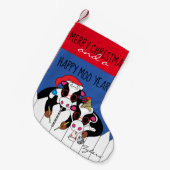 Weihnachts-glückliches Moo-Jahr-Strumpf Kleiner Weihnachtsstrumpf (Vorderansicht (hängend))