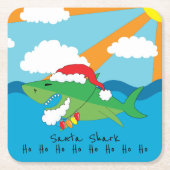 Weihnachts-Glückwunsch Santa Shark Square Paper Un Rechteckiger Pappuntersetzer (Vorderseite)
