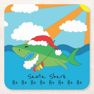 Weihnachts-Glückwunsch Santa Shark Square Paper Un Rechteckiger Pappuntersetzer