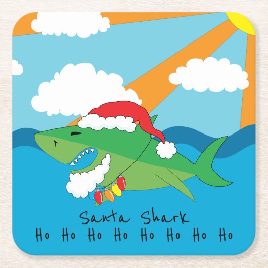 Weihnachts-Glückwunsch Santa Shark Square Paper Un Rechteckiger Pappuntersetzer (Vorderseite)