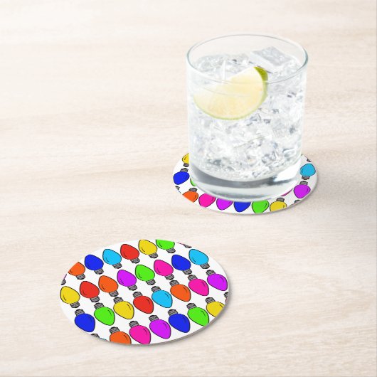 Weihnachts-Glühbirnen Muster Runder Pappuntersetzer (Vor Ort)