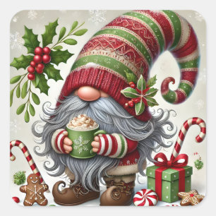 Weihnachts-Gnom-Aufkleber Quadratischer Aufkleber