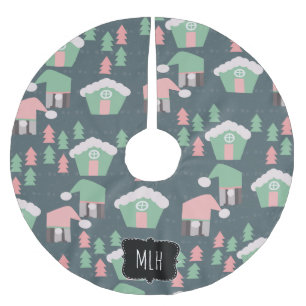 Weihnachts-Gnom-Dorf Rosa Grüne Familie Initial Polyester Weihnachtsbaumdecke