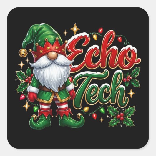 Weihnachts-Gnom-Echo-Tech Quadratischer Aufkleber (Vorderseite)
