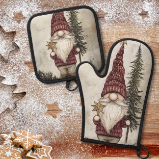 Weihnachts-Gnom für die Feiertage Ofenhandschuh & Topflappen-Set