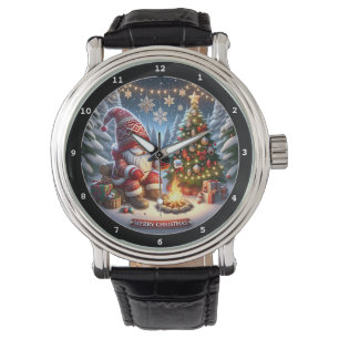 Weihnachts-Gnom-Lagerfeuer-Baum Armbanduhr