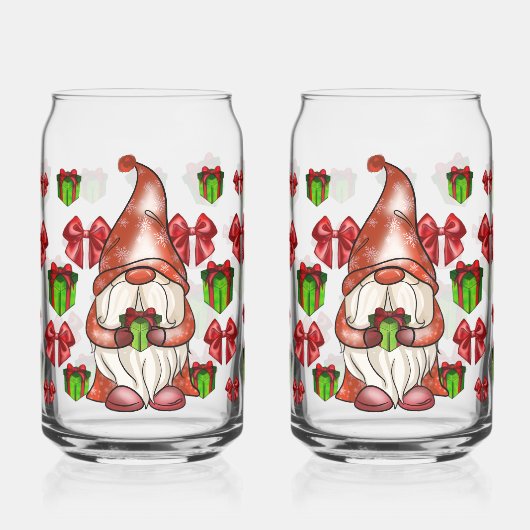 Weihnachts-Gnom mit Geschenk | Festlich Dosenglas (Links)