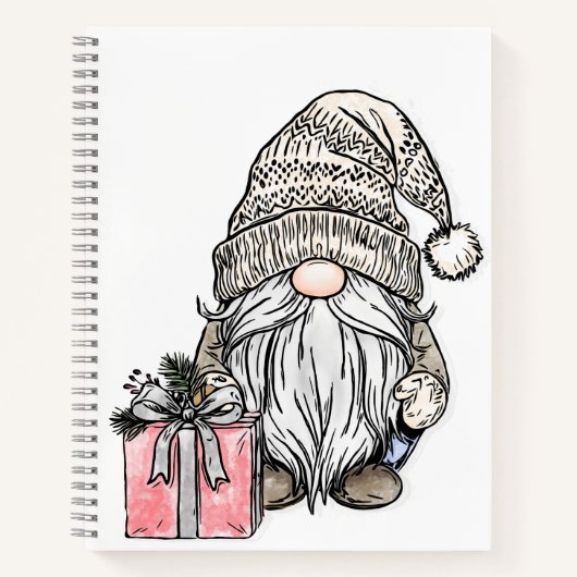 Weihnachts-Gnom mit Geschenk-Journal Notizblock (Vorderseite)