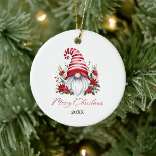 Weihnachts-Gnom Poinsettia Weihnachtsfeiertag Keramik Ornament