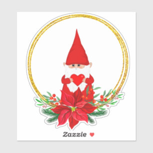 Weihnachts-Gnom & Poinsettie in goldenen Kreisen  Aufkleber
