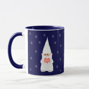 Weihnachts-Gnom und Schneeflocken auf Navyblau Tasse