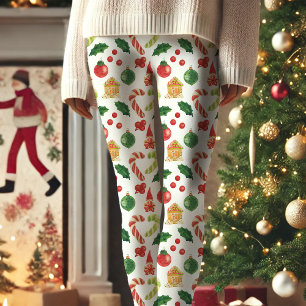 Weihnachts-Gnom-Zuckerstangen-Stechpalmen-Muster Capri Leggings