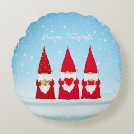 Weihnachts-Gnome auf Hellblau Rundes Kissen