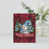 Weihnachts-Gnome Burgundy Rote Sterne Postkarte (Stehend Vorderseite)