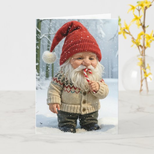 Weihnachts-Gnome geniessen eine Candy Cane Karte (Gelbe Blume)