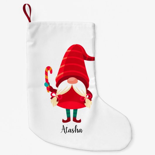 Weihnachts-Gnome halten eine Candy Cane Kleiner Weihnachtsstrumpf (Vorderseite)