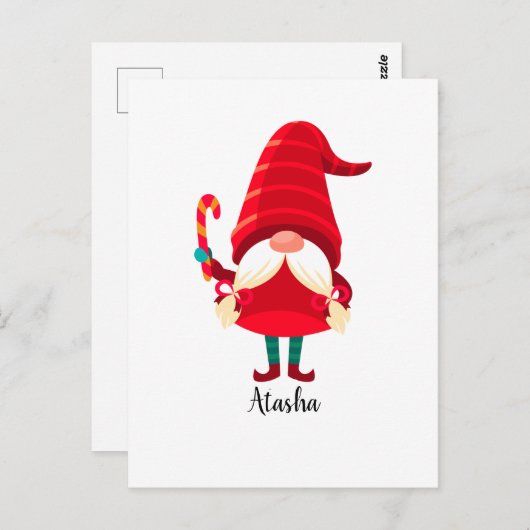 Weihnachts-Gnome halten eine Candy Cane Postkarte (Vorne/Hinten)