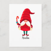 Weihnachts-Gnome halten eine Candy Cane Postkarte (Vorderseite)
