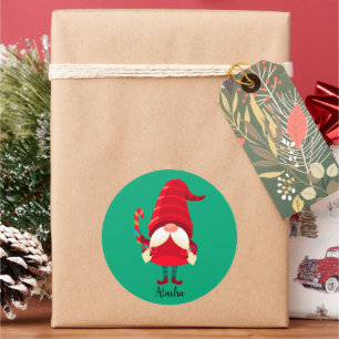 Weihnachts-Gnome halten eine Candy Cane Runder Aufkleber
