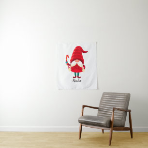 Weihnachts-Gnome halten eine Candy Cane Wandteppich