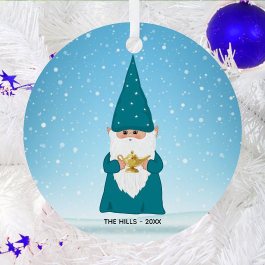 Weihnachts-Gnome Holding a Magic Lamp Keramik Orna Ornament Aus Metall