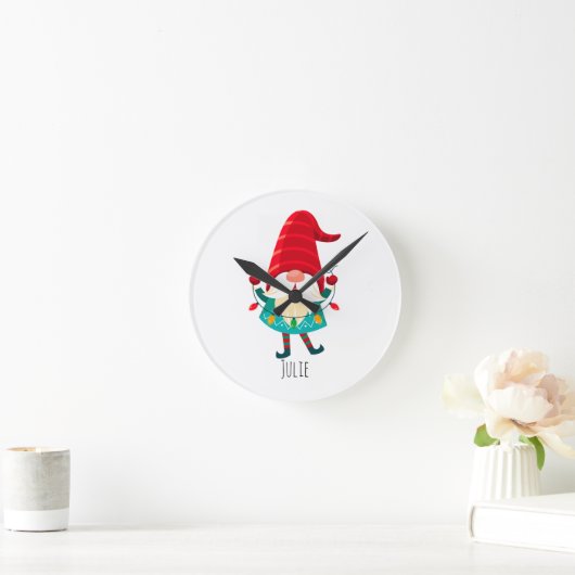 Weihnachts Gnome Holding Weihnachtsleuchten Runde Wanduhr (Zuhause)