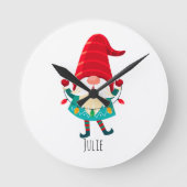 Weihnachts Gnome Holding Weihnachtsleuchten Runde Wanduhr (Vorderseite)