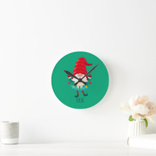 Weihnachts Gnome Holding Weihnachtsleuchten Runde Wanduhr