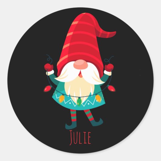 Weihnachts Gnome Holding Weihnachtsleuchten Runder Aufkleber (Vorderseite)